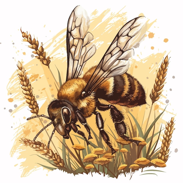 Bee_in_the_field_Vector_Ilustración