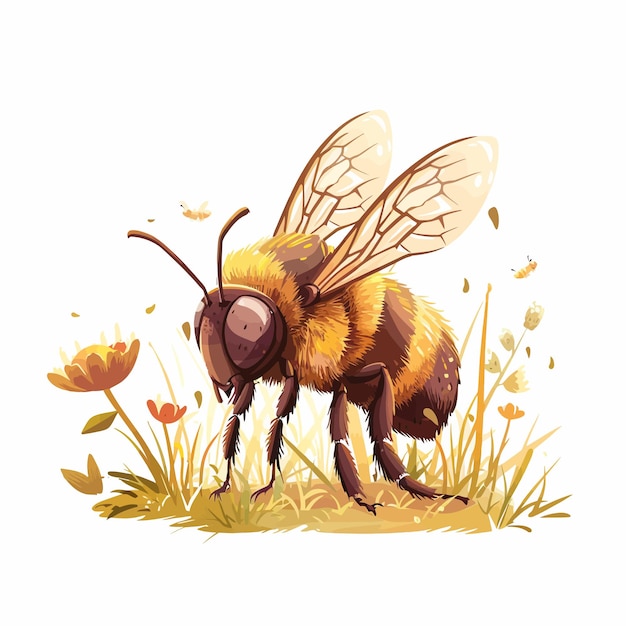 Bee_in_the_field_Vector_Ilustración