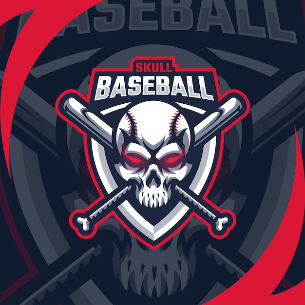 Béisbol de calavera con ilustración de logotipo de mascota de murciélagos vector premium