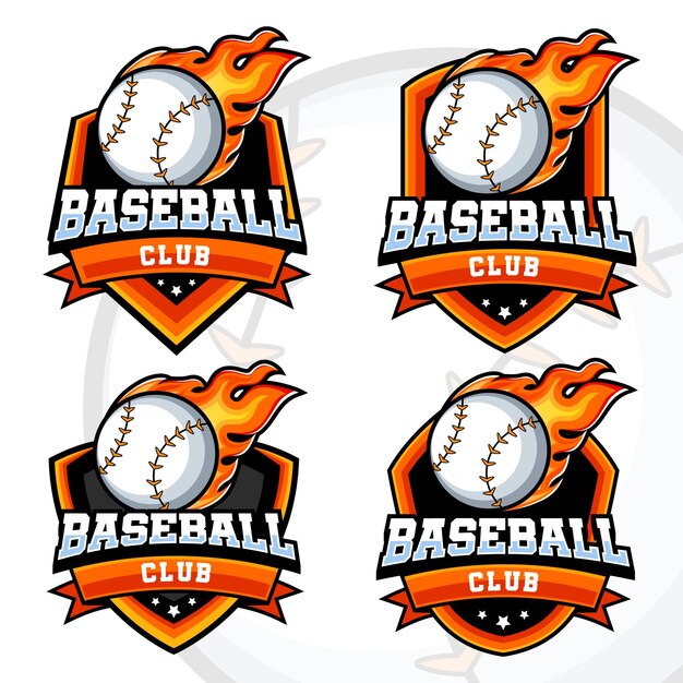 Béisbol con fuego juego de ilustraciones de plantillas de diseño de logotipo de la liga deportiva