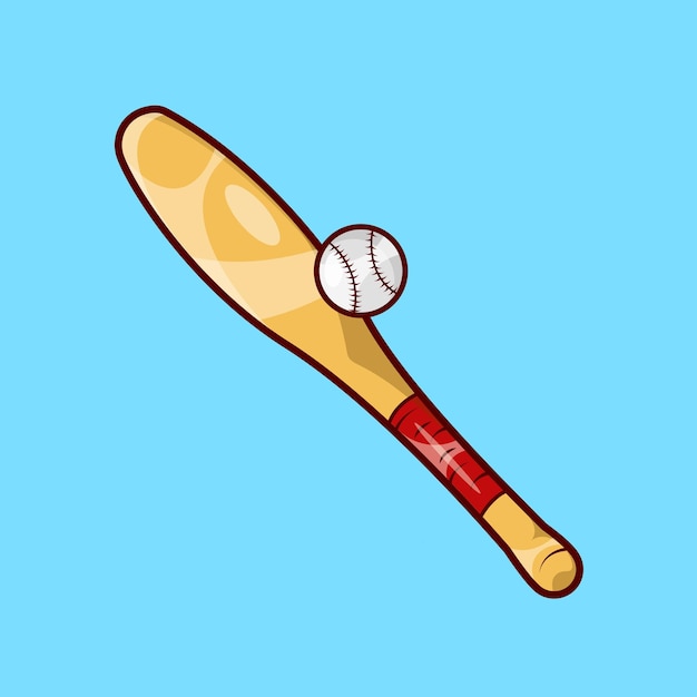 Vector béisbol con ilustración de bate de madera en estilo de dibujos animados