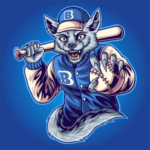 Béisbol lobo deporte logo mascota ilustración