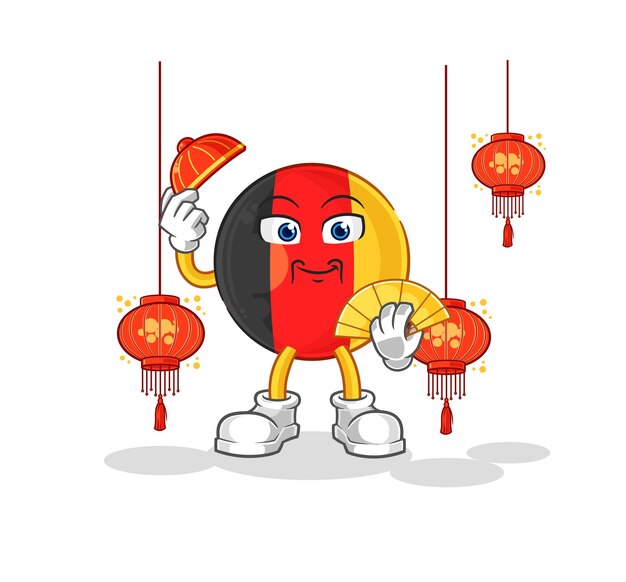 Bélgica chino con vector de caracteres de ilustración de linternas