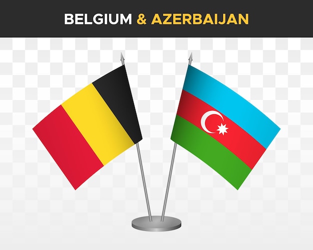 Bélgica vs azerbaiyán escritorio banderas maqueta aislado 3d vector ilustración mesa banderas