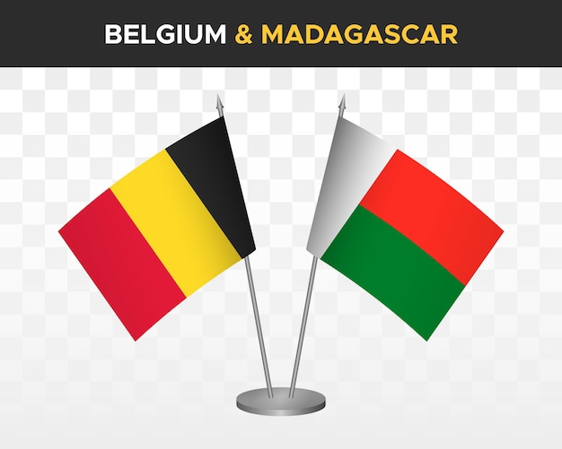 Bélgica vs madagascar escritorio banderas maqueta aislado 3d vector ilustración mesa banderas