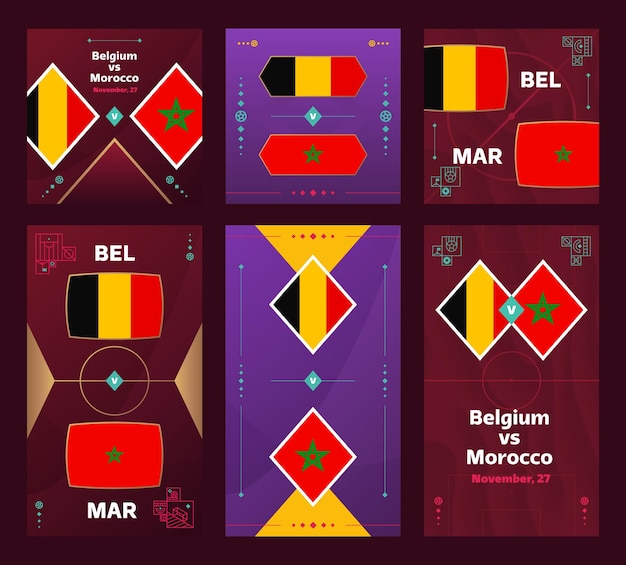 Bélgica vs Marruecos Match World Football 2022 banner vertical y cuadrado para redes sociales 2022