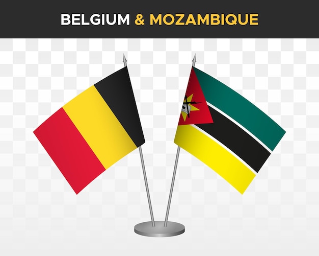 Bélgica vs mozambique escritorio banderas maqueta aislado 3d vector ilustración mesa banderas