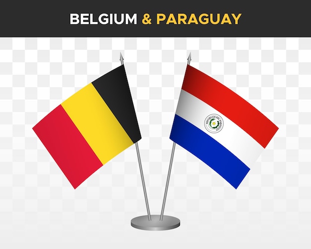 Bélgica vs paraguay banderas de escritorio maqueta aislado 3d vector ilustración mesa banderas