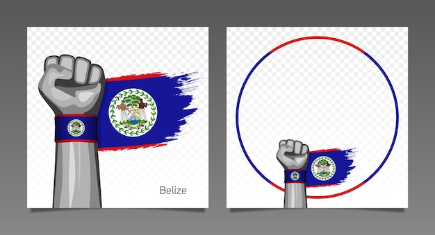 Vector belice grunge bandera patriótica victoria marco pancartas conjunto mano levantada en el aire día de la independencia