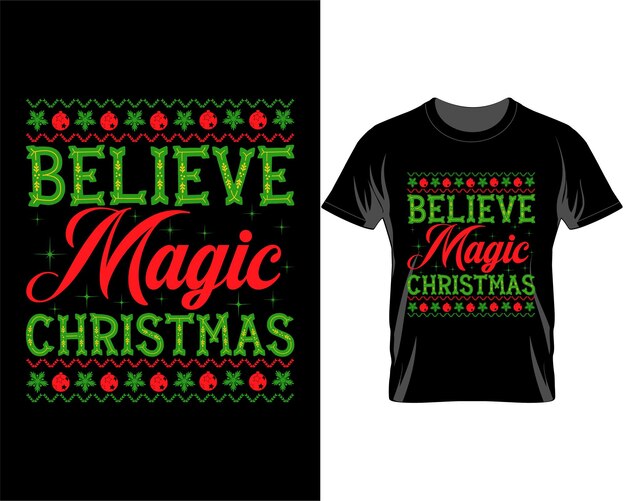 Believe magic Christmas quotes vector de diseño de camiseta