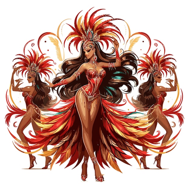 Vector bella bailarina de samba en traje rojo y dorado vector