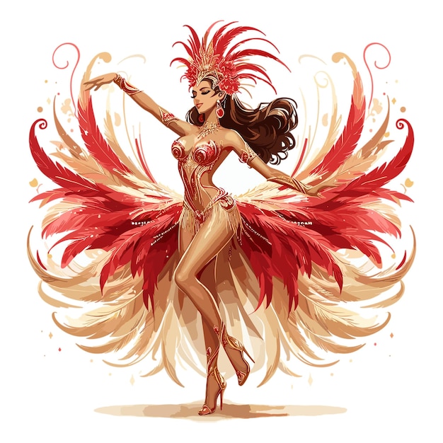 Vector bella bailarina de samba en traje rojo y dorado vector