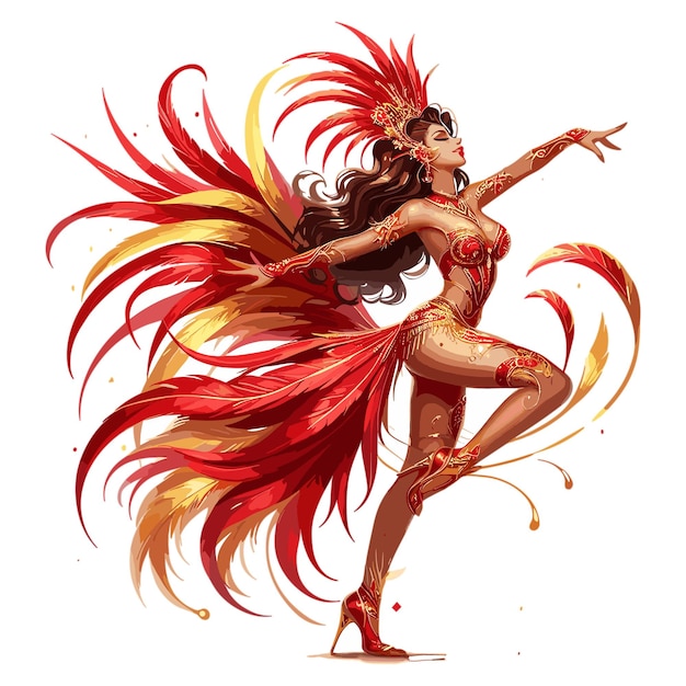 Vector bella bailarina de samba en traje rojo y dorado vector