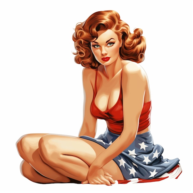 Bella chica pin up americana mujer mujer estilo de arte de ilustración