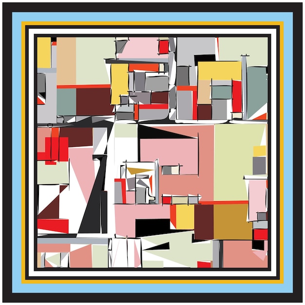Bella colocación de impresión abstracta moderna bufanda de forma cuadrada en formato vectorial con diferentes colores