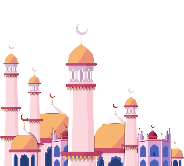 Bella ilustración de una mezquita con cúpulas y minaretes dorados