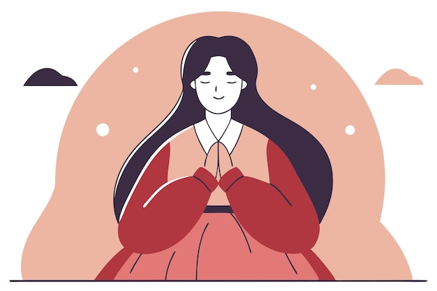Bella joven asiática con un kimono tradicional Ilustración plana vectorial