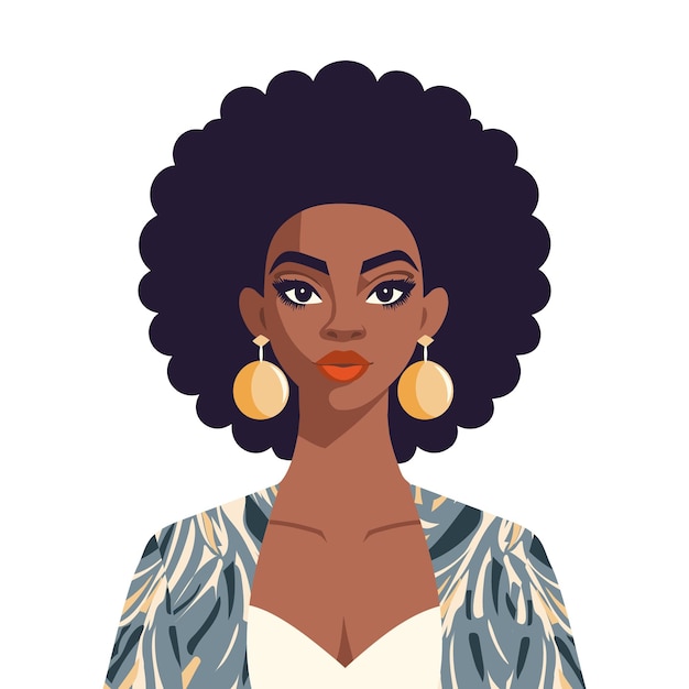 Bella mujer afroamericana con peinado afro y ropa de colores Retrato