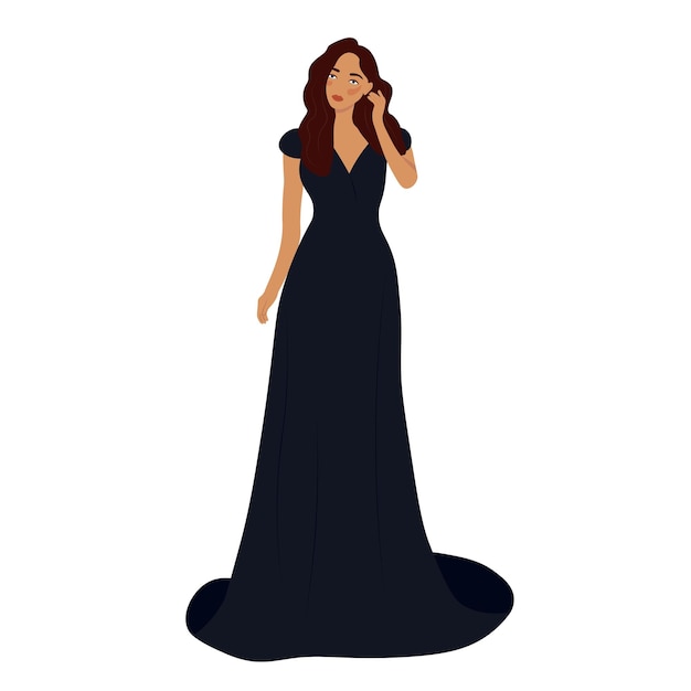 Bella mujer elegante en vestido azul de noche mujer joven en fondo blanco Ilustración vectorial