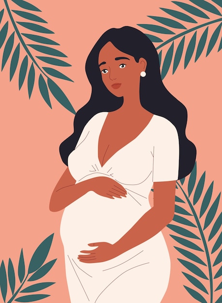 Bella mujer embarazada Ilustración vectorial plana Diseño conceptual de maternidad