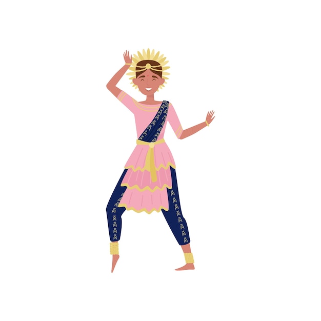 Bella mujer india bailando en ropa tradicional ilustración vectorial sobre un fondo blanco