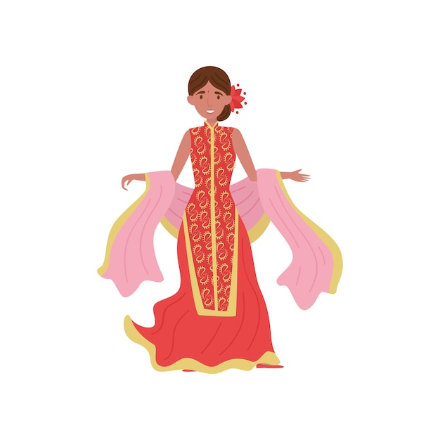 Vector bella mujer india en tradicional vestido rojo vector ilustración aislada sobre un fondo blanco