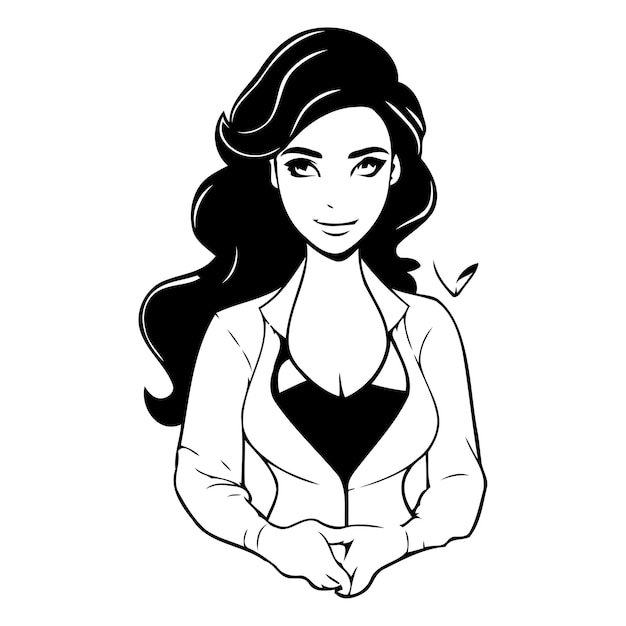 Vector bella mujer joven con un abrigo blanco ilustración vectorial al estilo de dibujos animados