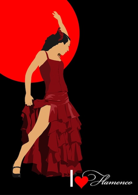 Bella mujer joven bailando flamenco Vector 3d ilustración dibujada a mano