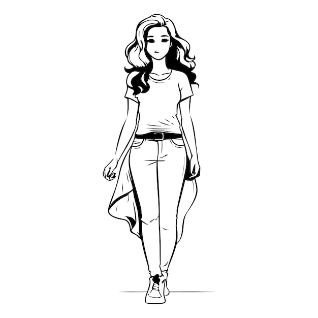 Vector bella mujer joven con ropa casual chica de moda