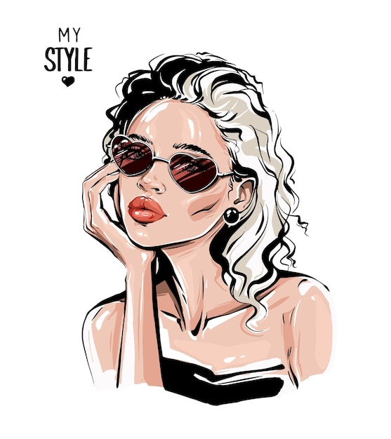 Vector bella mujer de moda con gafas de sol ilustración vectorial