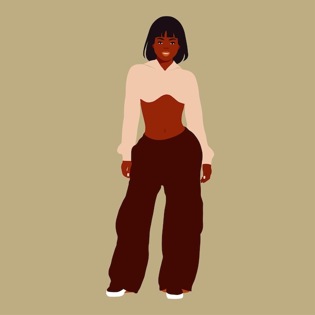 Bella mujer negra en elegante estilo de arte vectorial