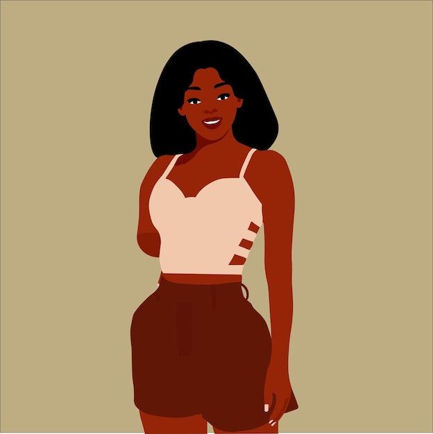 Bella mujer negra en elegante estilo de arte vectorial