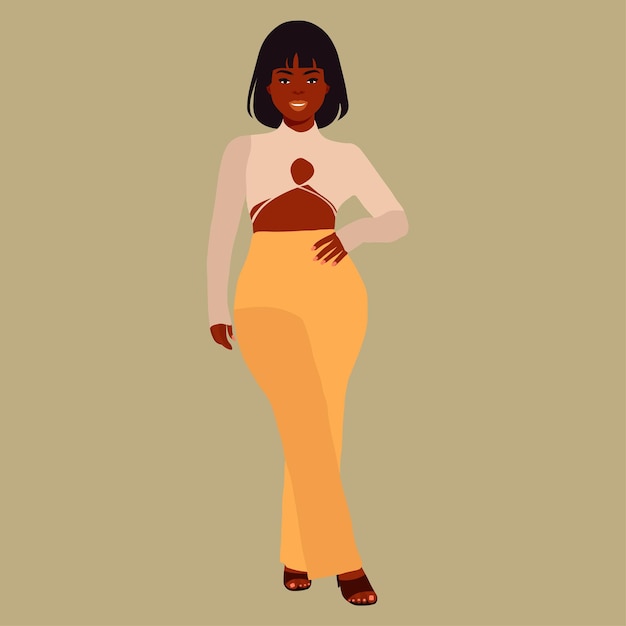 Bella mujer negra en elegante estilo de arte vectorial