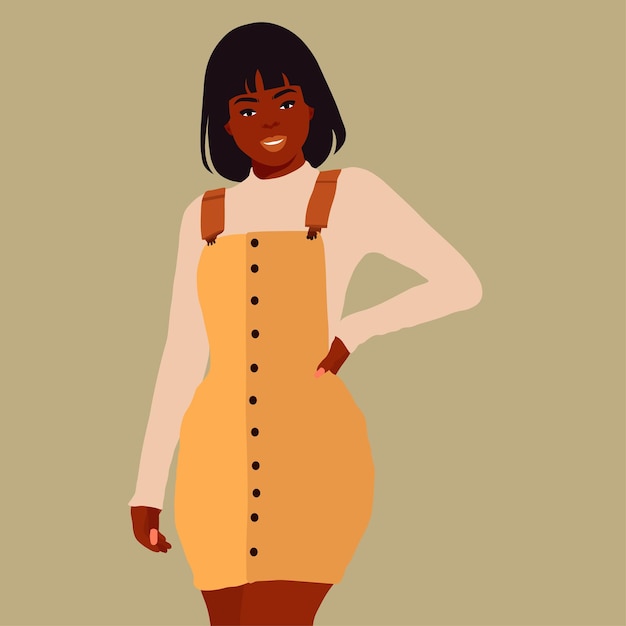 Bella mujer negra en elegante estilo de arte vectorial