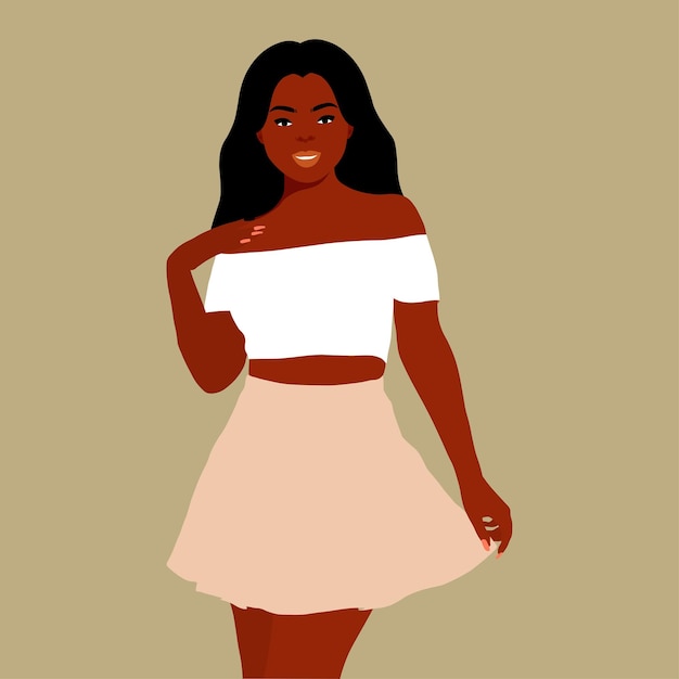 Bella mujer negra en elegante estilo de arte vectorial