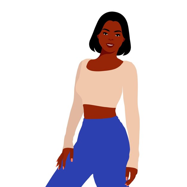 Bella mujer negra en elegante estilo de arte vectorial