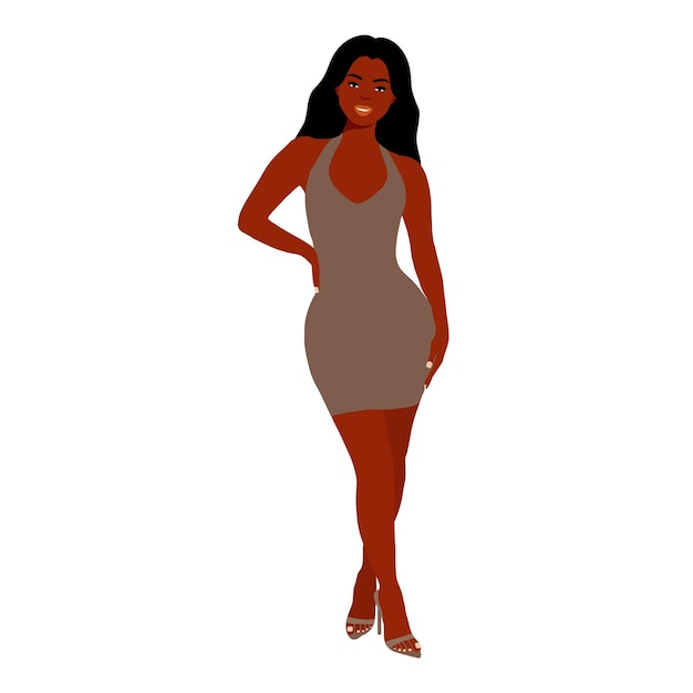 Bella mujer negra en elegante estilo de arte vectorial