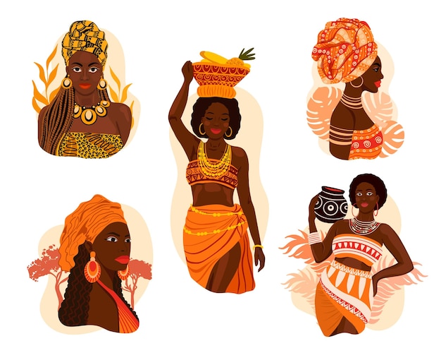 Bella mujer negra mujer africana conjunto vectorial