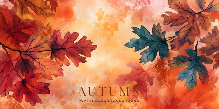 Bella pintura en acuarela de hojas de otoño con ricos colores cálidos