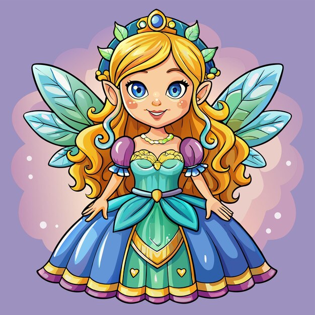 Bella princesa de hadas ángel dibujado a mano personaje de dibujos animados pegatina icono concepto aislado