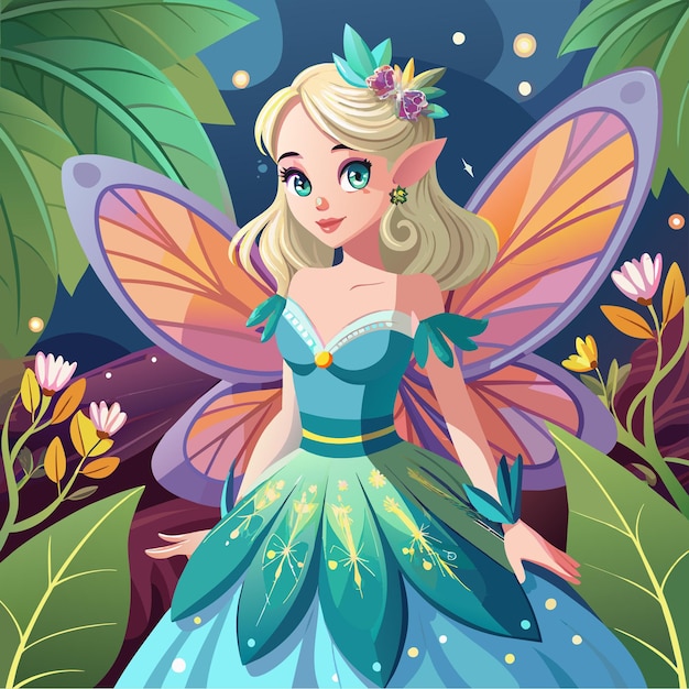 Vector bella princesa de hadas ángel dibujado a mano personaje de dibujos animados pegatina icono concepto aislado