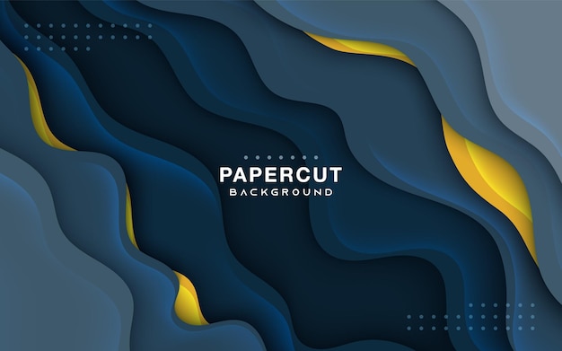 Bellas capas de recorte de papel de fondo vectorial de recorte ondulado amarillo y azul