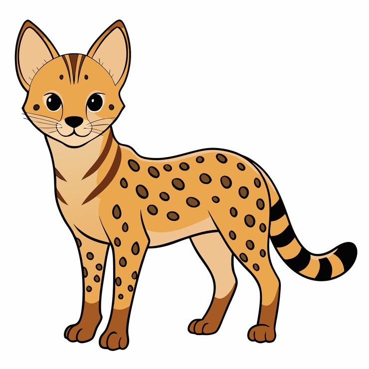 Vector bellas ilustraciones de arte plano de dibujos animados de vector plano de color de serval