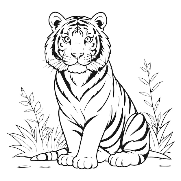 Bellas ilustraciones vectoriales de dibujo de línea de la mano de tigre