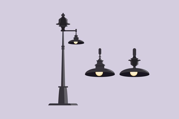 Bellas luces de jardín Concepto de banco de parque Ilustración vectorial plana de colores aislada