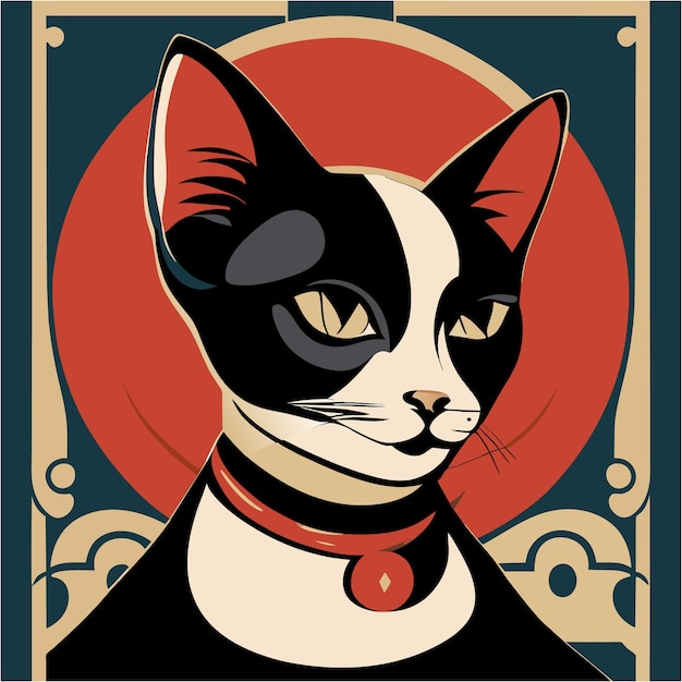 Vector belleza en la cabeza de la elegancia retro del gato