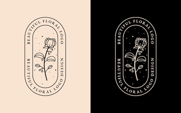 Belleza dibujada a mano y marco de logo floral