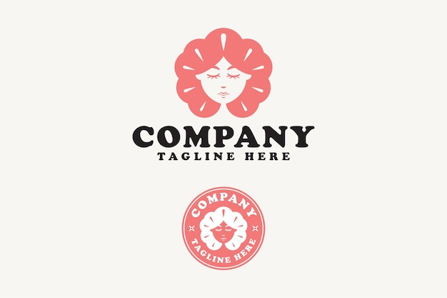 belleza femenina cara de mujer con cabello en forma de flor diseño de logotipo para negocio de salón de belleza spa