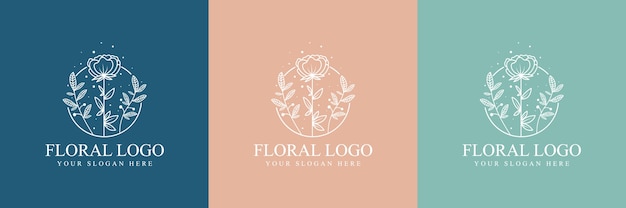 Belleza femenina dibujada a mano y logotipo botánico floral para el cuidado de la piel y el cabello del salón de spa