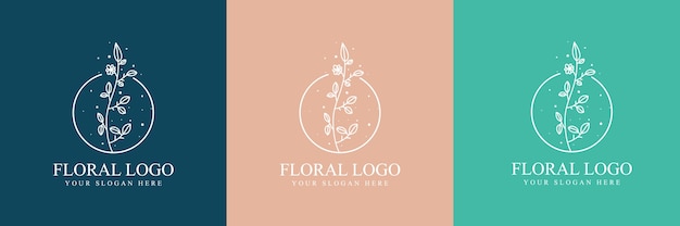 Belleza femenina dibujada a mano y logotipo botánico floral para el cuidado de la piel y el cabello del salón de spa